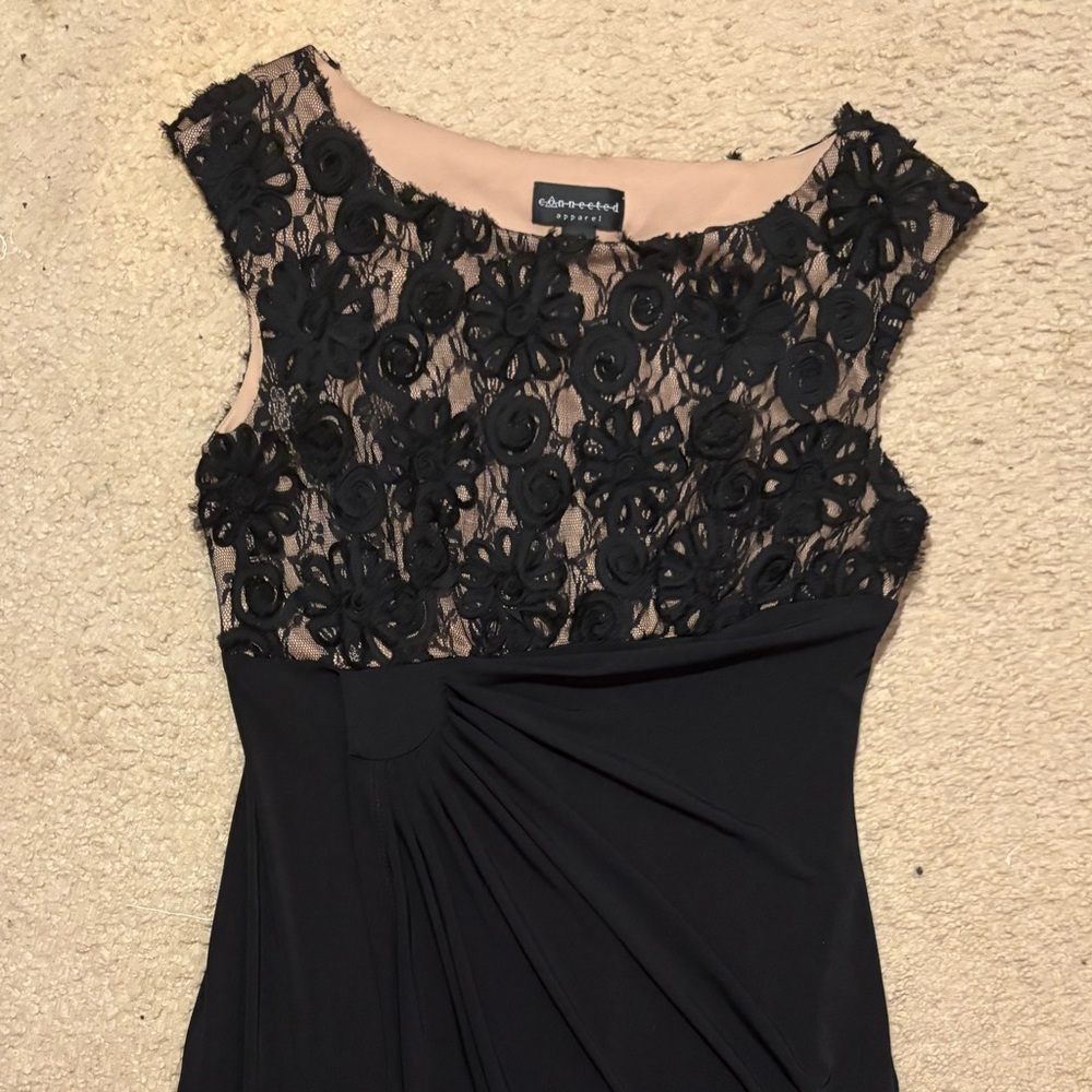 Connected Apparel Black Floral Lace Midi Dress